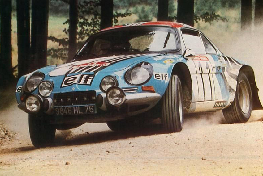 Alpine A110 i full karriär under en tävling 1973.